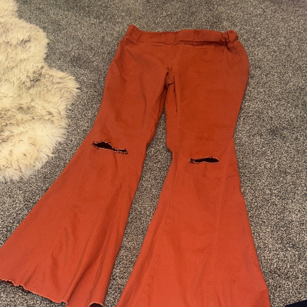 Rust Orange Flared Denim Pants